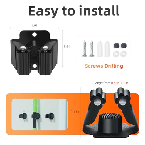 5-Pack Heavy Duty Stainless Steel Broom and Mop Holder Wall Mount