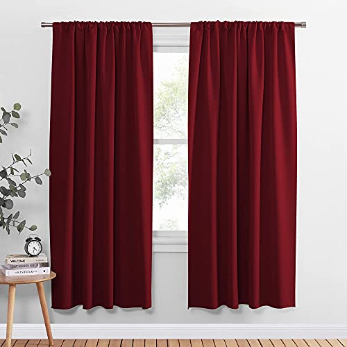 PONY DANCE Burgundy Red Blackout Curtains 42W x 72L (2 Panels) Thermal Insulated Rod Pocket