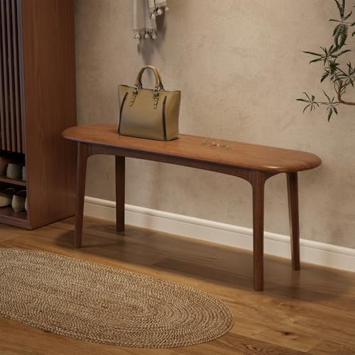 Solid Wood Dining Bench, Modern Entryway Bench with Rounded Corners