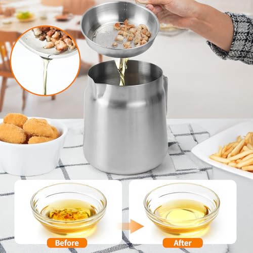 68oz Stainless Steel Oil Filter Pot with Fryer Basket - Stovetop Grease Container