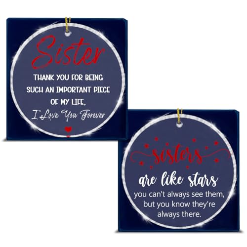 Christmas Ornaments Set - Sister Gifts from Sister Bestie with Keepsake Navy Box