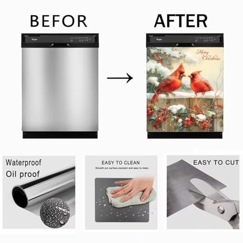 RTHDG Winter Red Birds Magnetic Dishwasher Door Cover 23" W x 26" H - Christmas Berry Decor