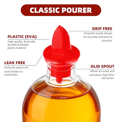 Red 12Pcs Plastic Liquor & Syrup Pourers - Precise Control Bottle Spouts