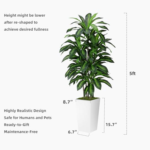 5FT Artificial Dracaena Tree with Black Planter - Faux Yucca Floor Plant