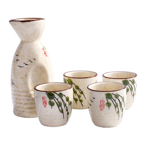 Japanese Ceramic Sake Set of 5 - 150ml Sake Bottle & 45ml Cups for Traditional Serving
