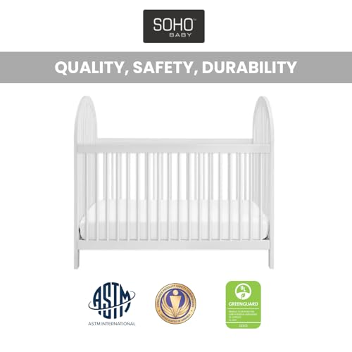 3-in-1 Convertible Baby Crib, Solid Wood Whitewash Nursery Bed
