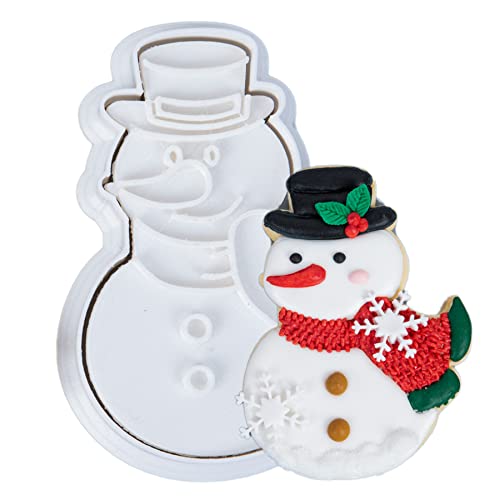 Christmas Snowman Cookie Cutters with Plunger Stamp - 3.5 Inch Food Grade PLA Baking Molds - Cool Snowman Variation
