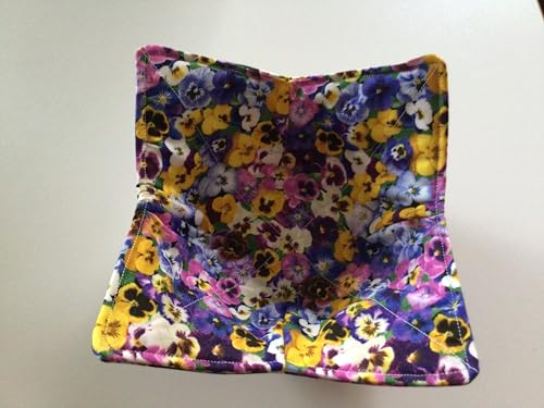 10-Inch Handmade Microwave Bowl Cozy, Colorful Pansy Cotton Potholder