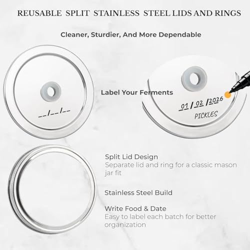 Stainless Steel Fermentation Lids with Airlocks for Wide Mouth Mason Jars 4 Pack