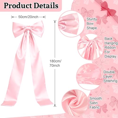Extra Long Pink Satin Bow Wall Decor (70x20 Inch) for Coquette Room Decor