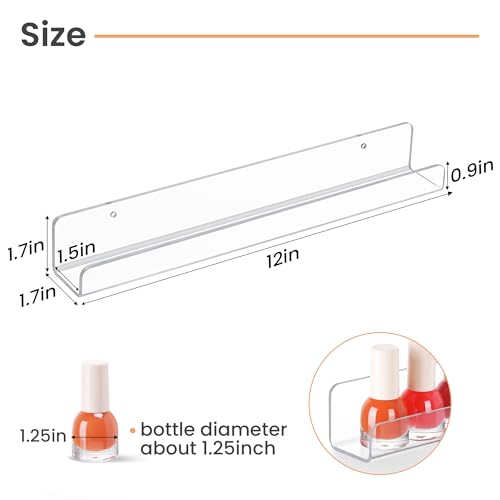 12-Inch Clear Acrylic Floating Shelves - 6-Piece Wall Mount Display Set