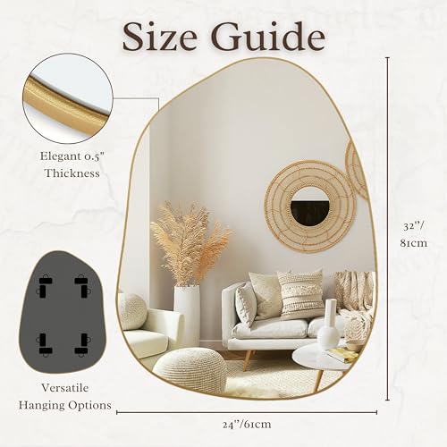 32x24 Inch Irregular Asymmetrical Gold Wall Mirror for Bathroom Vanity