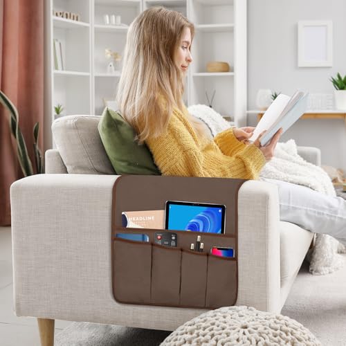 Armchair Remote Control Holder with 5 Pockets, Non-Slip Couch Caddy Organizer
