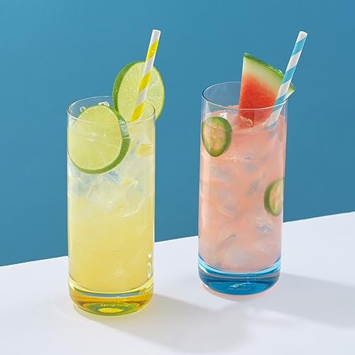 JoyJolt Hue Highball Glasses Set of 6 - 13oz Colorful Cocktail & Drink Tumblers