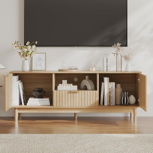 Mid-Century Modern TV Stand and Lift-Top Coffee Table Set, Oak Wood Finish