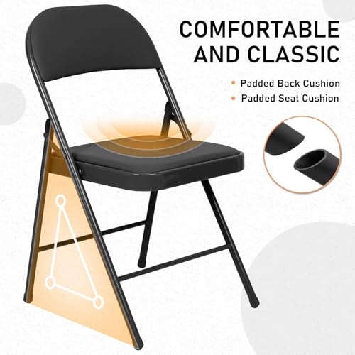 6 Pack Heavy Duty Padded Folding Chairs, 350 lbs Capacity, Black PU Leather