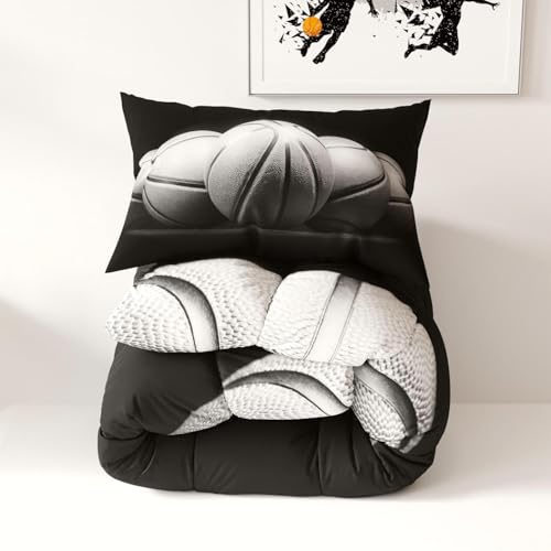 3-Piece Basketball Comforter Set - Soft Microfiber Bedding for Full Size Bed