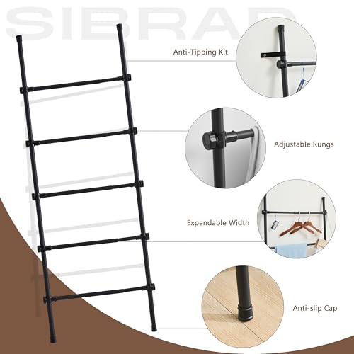 Expandable Blanket Ladder, 5.4 Ft Metal Quilt Holder Rack, Black