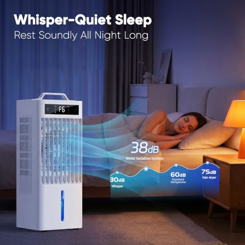 Portable Evaporative Air Cooler Fan 2 Modes, 6 Speeds, 20H Cooling 38dB