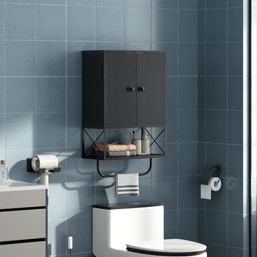 Wall-Mounted Bathroom Medicine Cabinet with Towel Rack and Adjustable Shelves