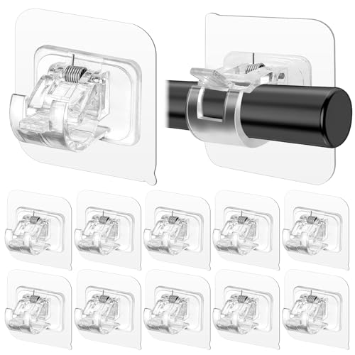 12 Pack Self-Adhesive Curtain Rod Holders, No-Drill Adjustable Hooks