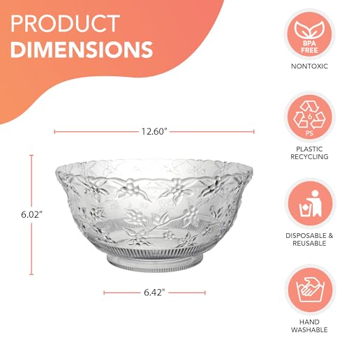8-Quart Clear Punch Bowl Set with Ladle and 10 Wine Cups for Parties