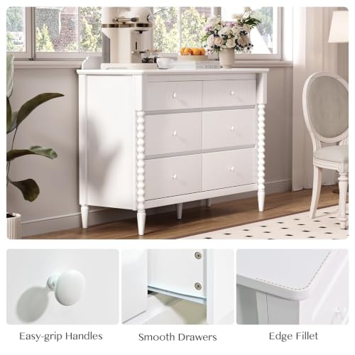 6-Drawer Nursery Dresser, White Kids Bedroom Storage Organizer with Anti-Tip