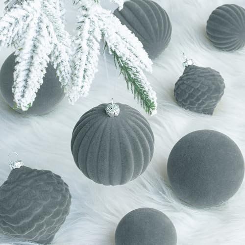 Lux Gray Velvet Christmas Balls 25-Pack | Flocked Holiday Ornaments by KI Store