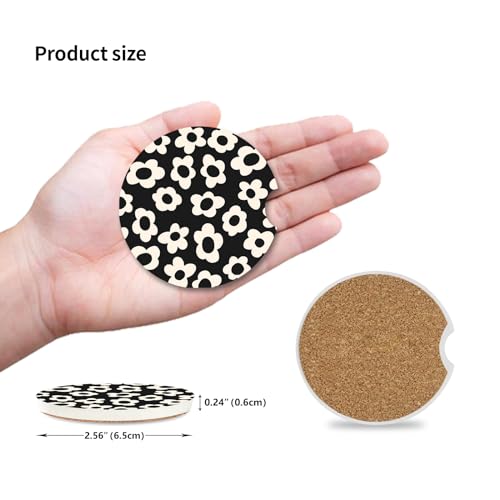 Adastrah White Flower Absorbent Ceramic Car Coasters 2-Pack, 2.56" Fit Cup Holders