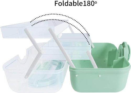 Family First Aid Box - 3-Tier Medicine Storage Container with Removable Pill Case | Green Plastic Organizer