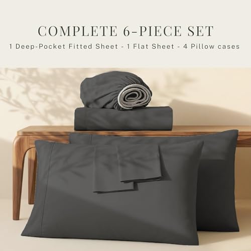Hearth & Harbor Extra Deep Pocket King Sheets 6-Piece Grey Set