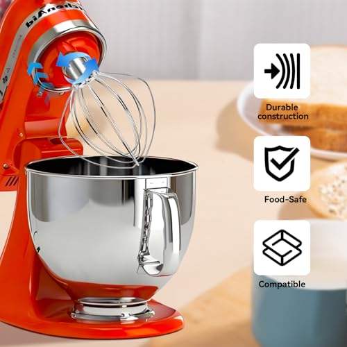 Cowbright K45WW 6-Wire Whip for KitchenAid Tilt-Head Mixers Aluminum, Hand Wash Only