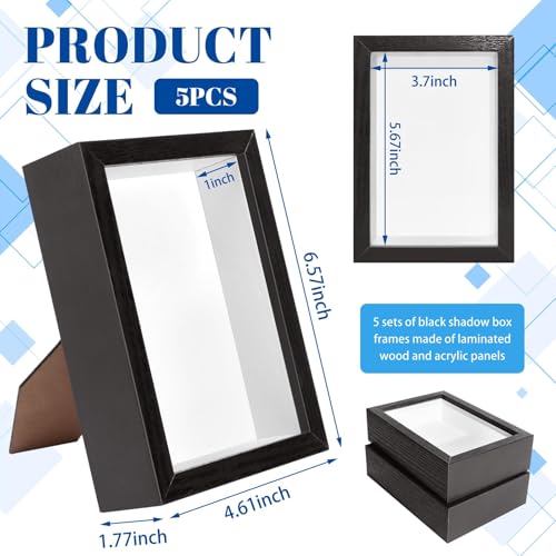 5-Pack 4x6 Shadow Box Frame Set, Wood Display Case with Acrylic Front