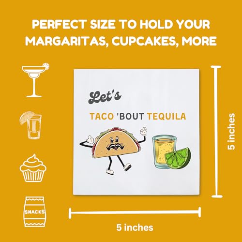 Cloverjoyed Fiesta Cocktail Napkins - 50 Pack White for Margaritas & Mexican Parties