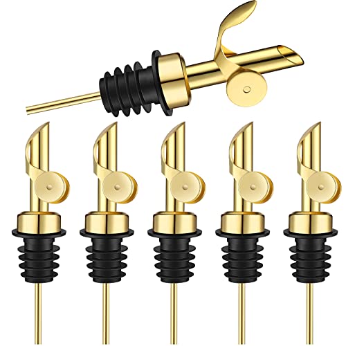 Kinlop Gold 6-Piece Oil Dispenser Spouts for Bottles, Auto Flip Pourer, Suitable for Olive Oil & Vinegar