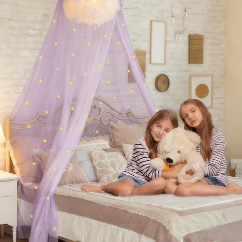 Glow in the Dark Princess Bed Canopy - Pink Hanging Mosquito Net Decor