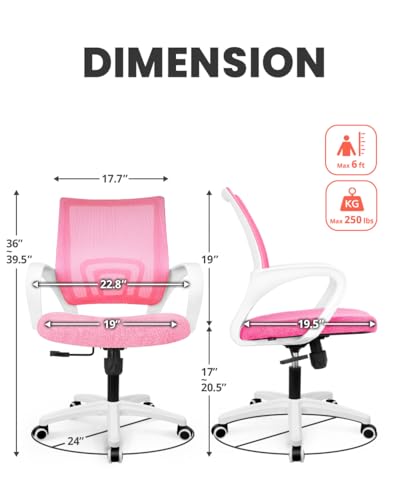 Ergonomic Mid-Back Mesh Office Chair with Lumbar Support, Pink