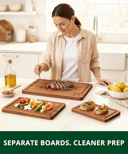 Bamboo Cutting Board Set with Deep Juice Groove & Handles - Set of 3