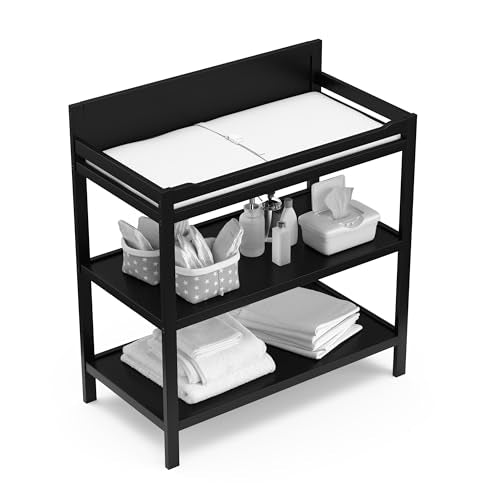 Alpine Nursery Changing Table with Storage Shelves and Changing Pad, Black