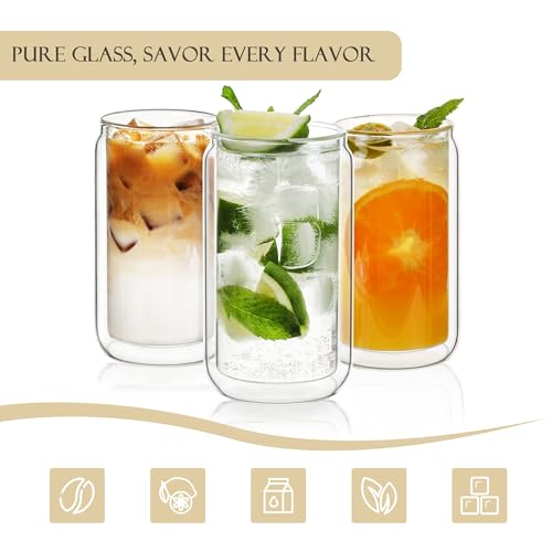 16oz Double Wall Glass Tumbler with Bamboo Lid and Straw - Insulated Cup