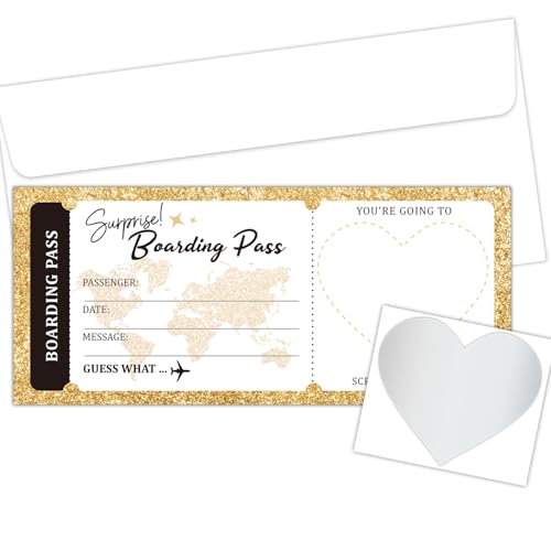 Lesixur 5 Pack Surprise Travel Boarding Pass Tickets with Scratch-Off Destination Reveal Cards for Wedding, Birthday, Christmas Gifts