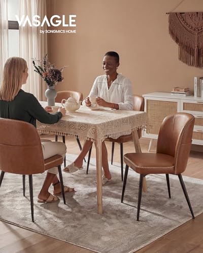 Mid-Century Modern Upholstered Dining Chairs Set of 2, Caramel Brown