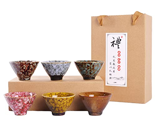 WHJY Ceramic Sake Cups Set of 6, Traditional Japanese & Chinese Kung Fu Tea Cups, 60ml