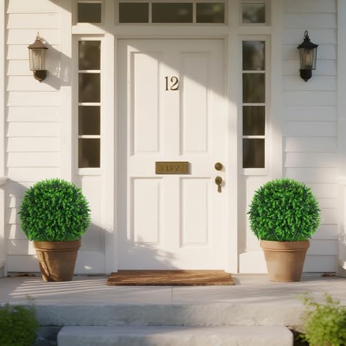 2 Pack Artificial Eucalyptus Topiary Ball Trees, 16-Inch UV-Resistant Plant