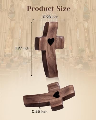 10-Pack Wooden Pocket Cross, Handcrafted Black Walnut Fidget & Prayer Gift