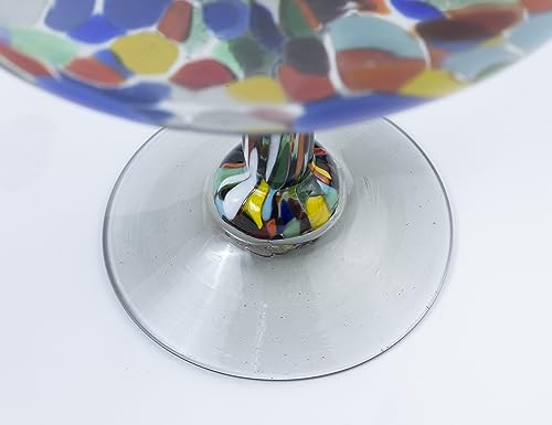 Hand Blown Mexican Margarita Glasses Set of 2 - Colorful Confetti Design, 16 oz