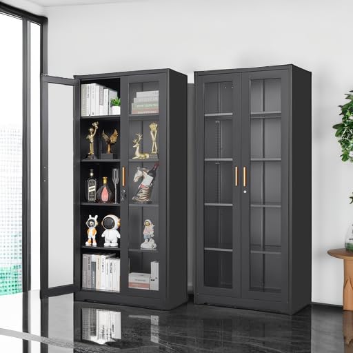 71-Inch Metal and Glass Display Cabinet with Lock, 5-Tier Curio Case