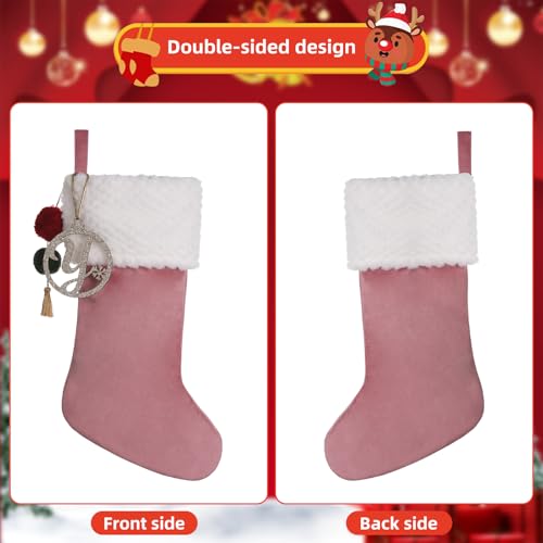 Personalized Pink Velvet Christmas Stocking with Gold Wooden Initial 19.5"