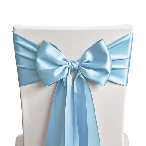 Baby Blue Satin Chair Sashes - 50 Pack, 7x108 Inch Bows for Wedding & Party