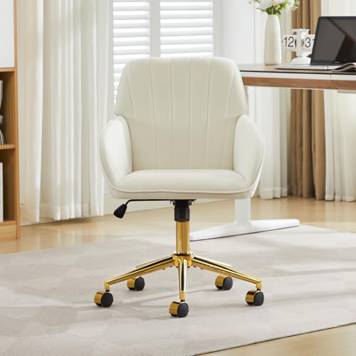 Velvet Office Desk Chair with Gold Base, Adjustable Swivel Vanity Chair